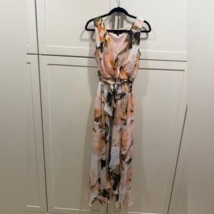 Signature by Sangria Peach and Green Floral Maxi Wrap Dress